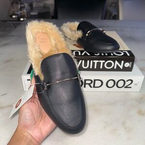A New Day Target Rebe Black Faux Leather Fur Mule Backless  with a Gold-Finished